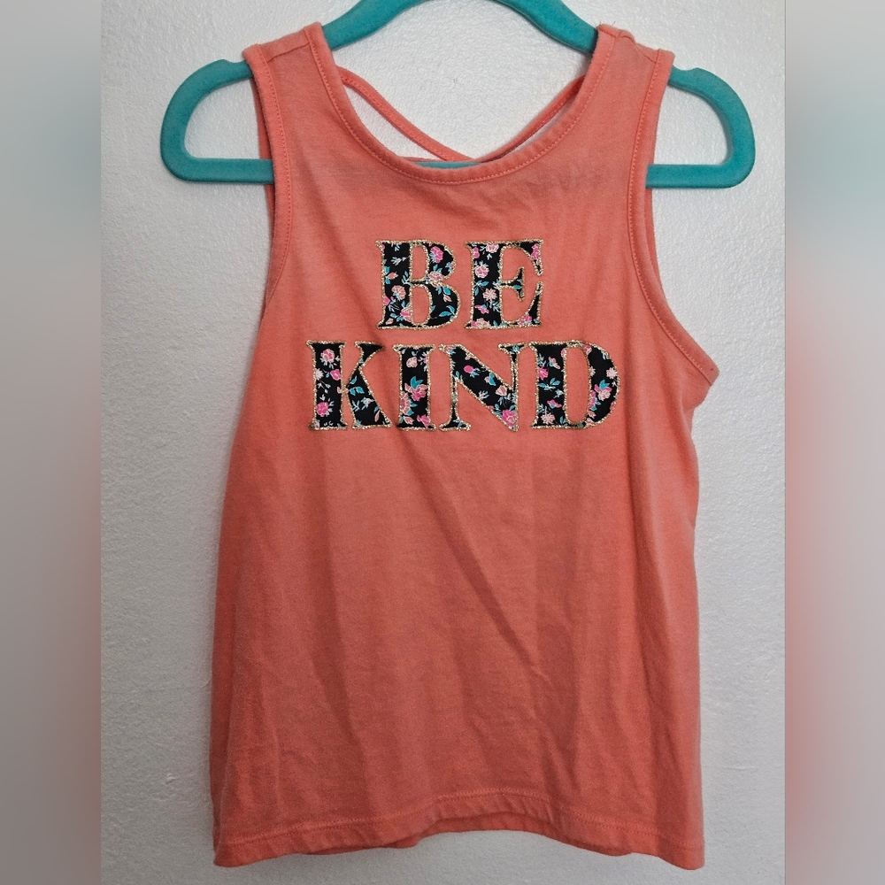 The Childrens Place Girls Coral Pink Be Kind‎ Graphic Tank Top Size S 5/6